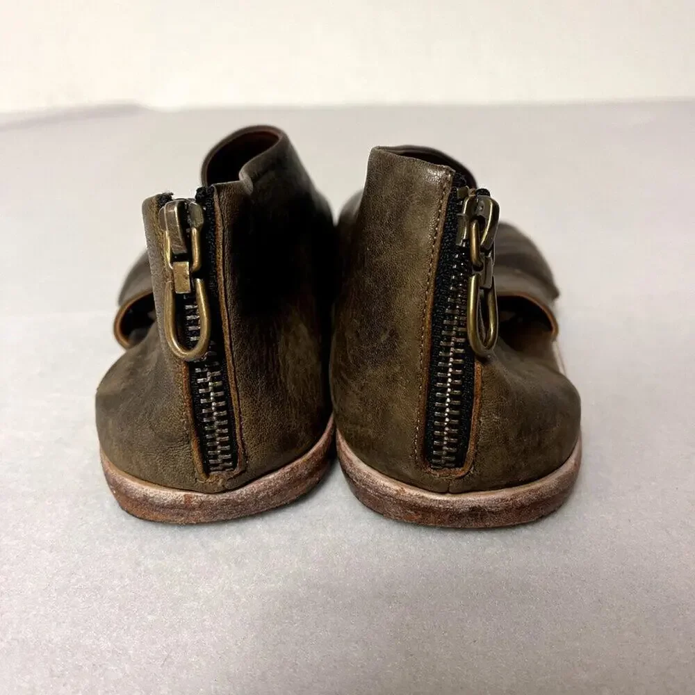 P.Monjo Sandals Women's Sandal 7.5 Brown Leather  Made in Spain Zip Summer